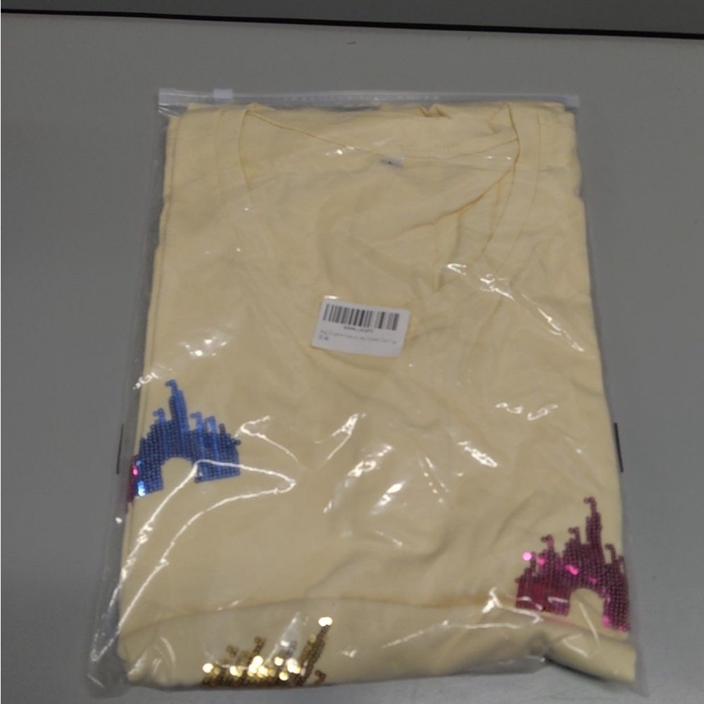 Magic Kingdom Sequin Castle Sleeveless Tank Top Apricot Size Small NEW - Picture 6 of 6